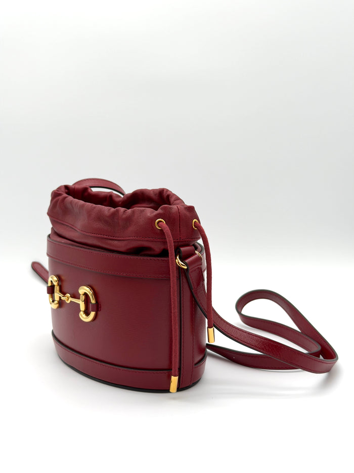 Gucci Horsebit 1955 Crossbody Bucket Bag in Cherry Red