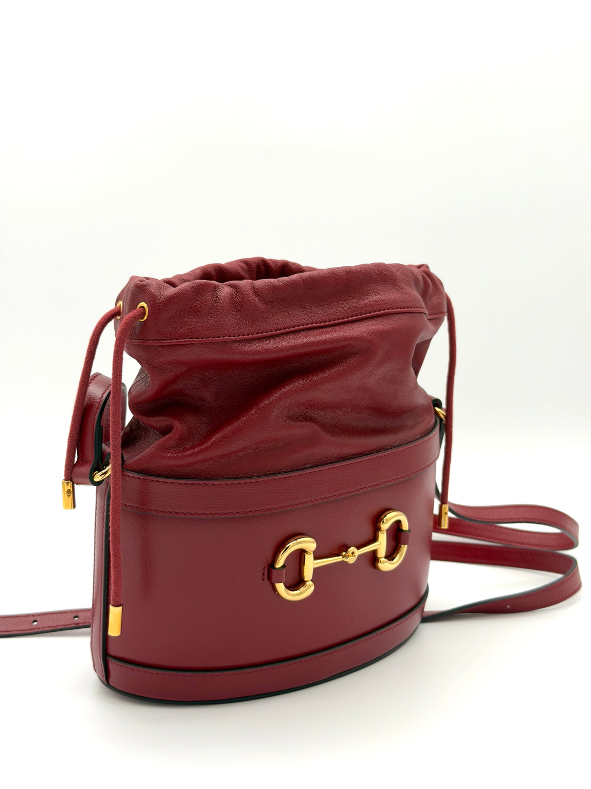 Gucci Horsebit 1955 Crossbody Bucket Bag in Cherry Red