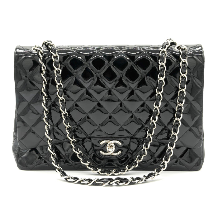 Chanel Timeless Double Flap Maxi in Black Quilted Patent Leather