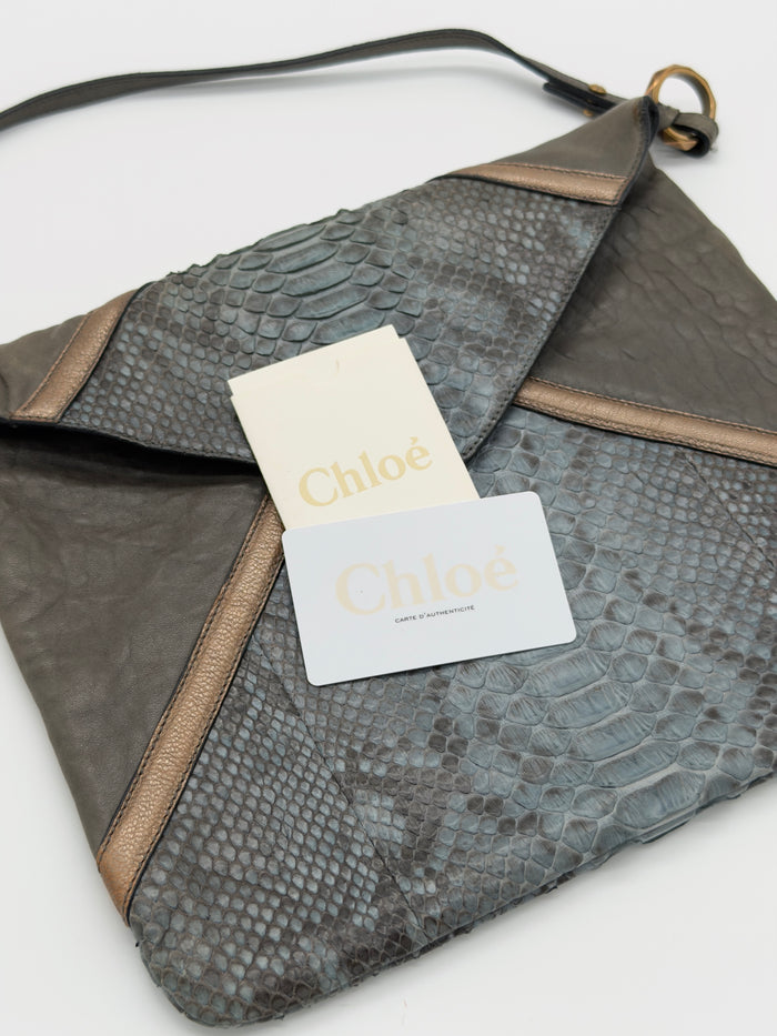 Chloé Snakeskin Envelope Bag in Grey