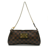 Brown checkered handbag with gold chain on a white background