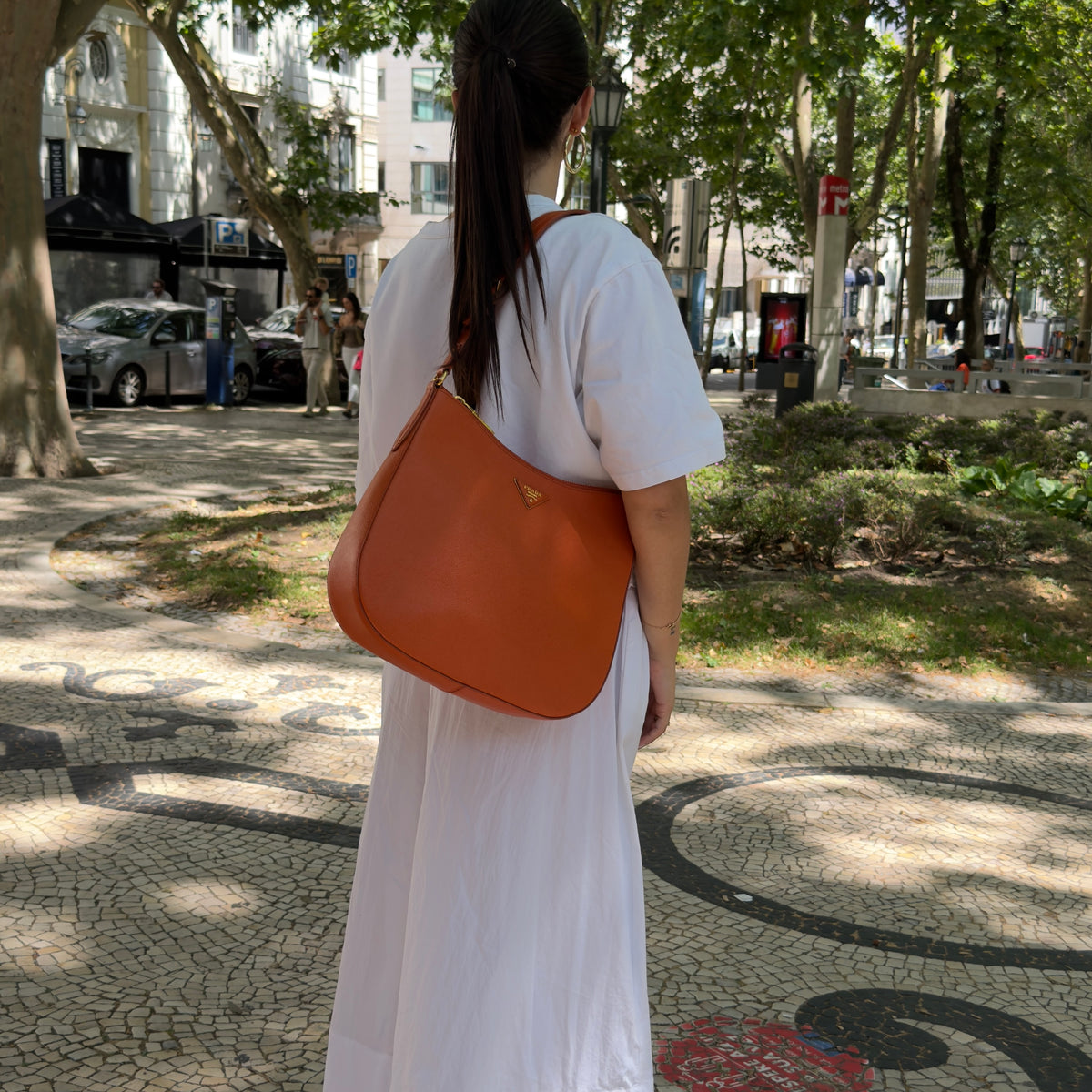 Prada Saffiano Leather Hobo Bag in Orange